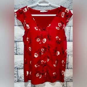Ricki's Floral Blouse Red/White Blouse Small Flutter Sleeve Lightweight Fabric